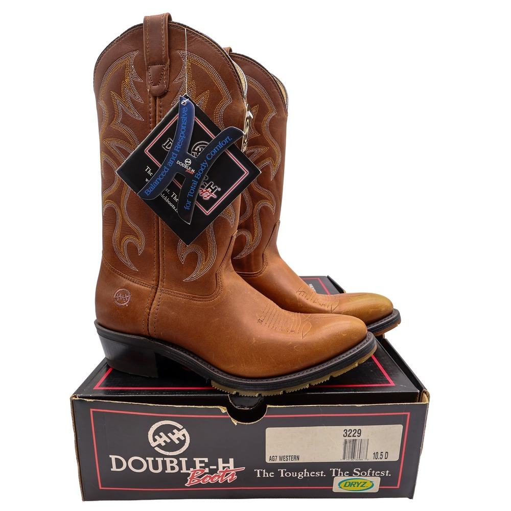Double-H AG7 Mens 10.5 D Leather Western Work Boots 3229 NWT